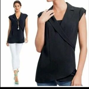 Cabi Black‎ Top Size Small 757 Pay Day Wrap Sleeveless Shirt Blouse EUC